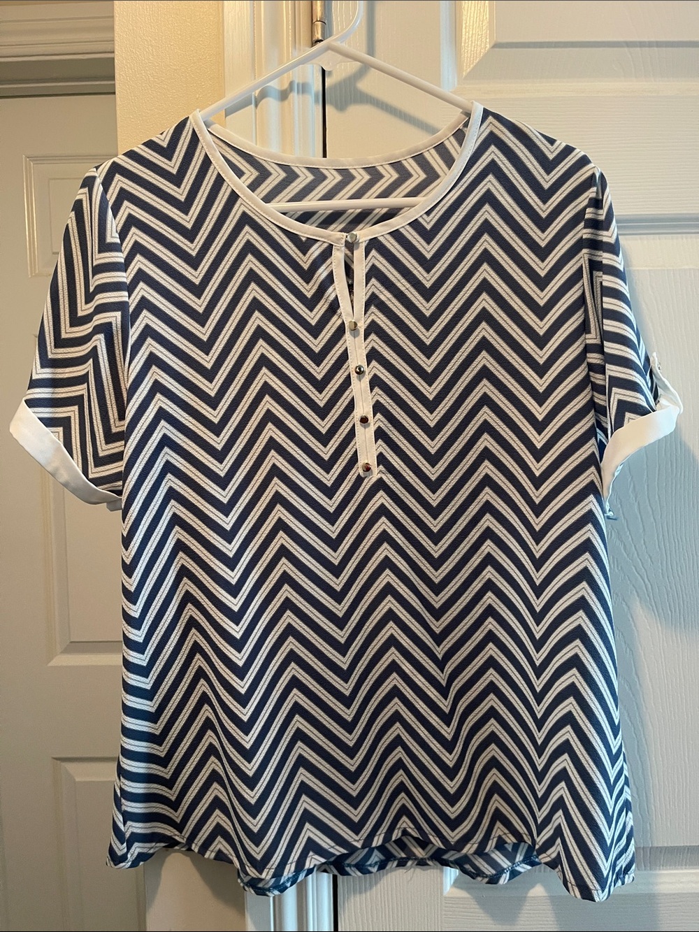Navy Chevron Short Sleeve Top